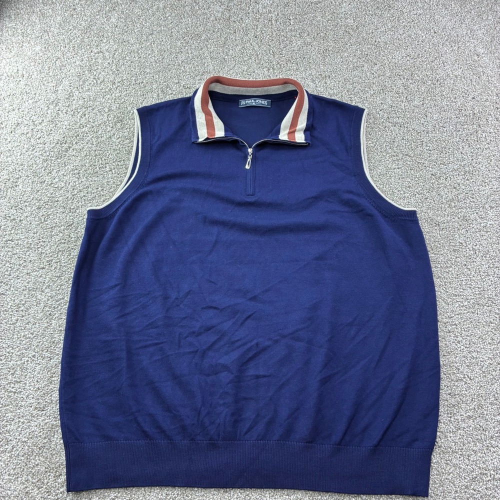PJ Paul Jones Mens XL Navy Blue Sleeveless 1/4 Zip Collared Sweater Vest Golf